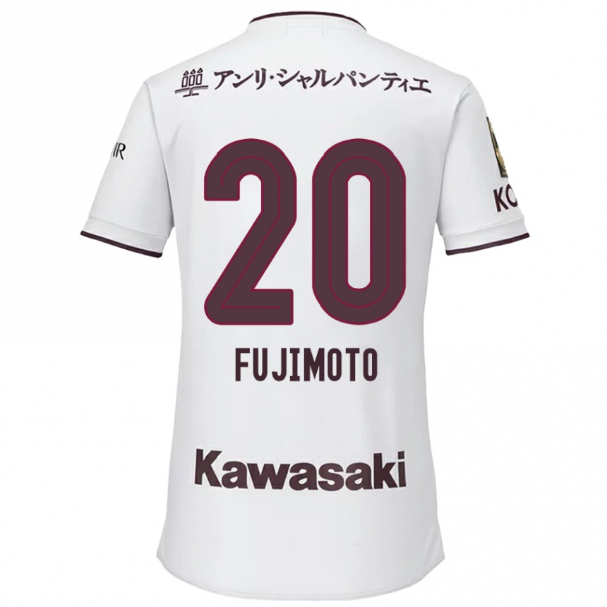 Kids Football Riku Fujimoto #20 White Red Away Jersey 2024/25 T-Shirt Uk