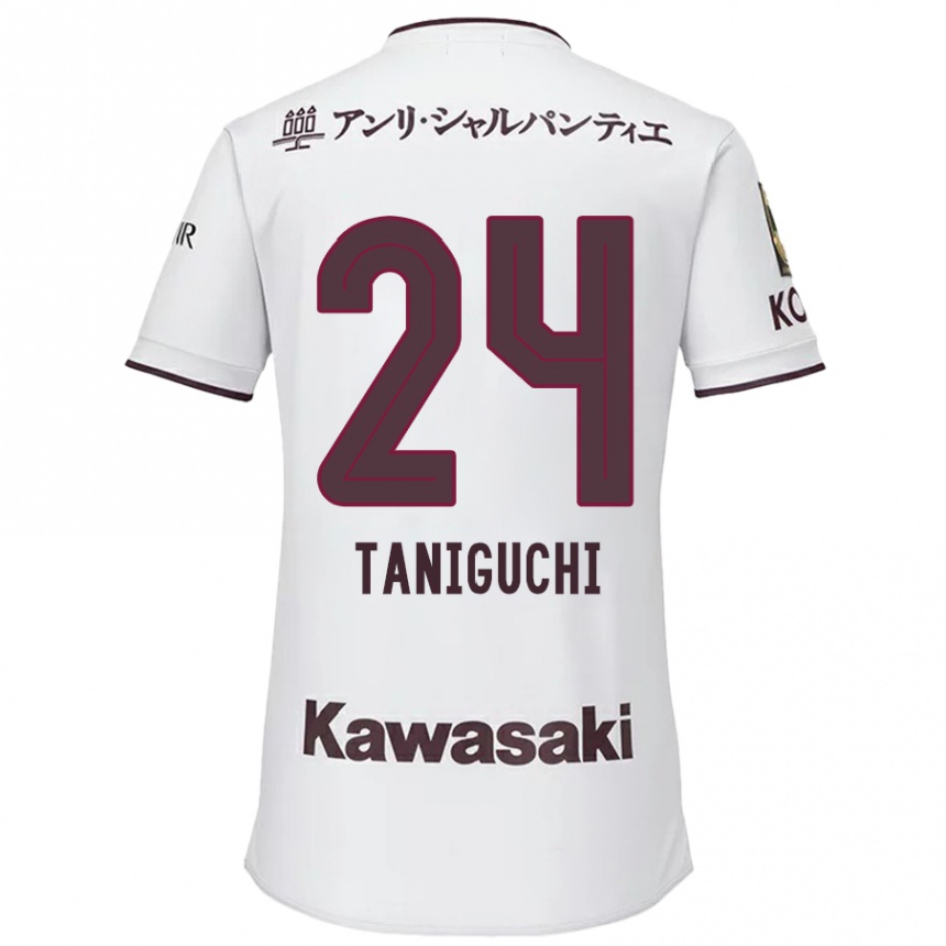 Kids Football Hiroto Taniguchi #24 White Red Away Jersey 2024/25 T-Shirt Uk