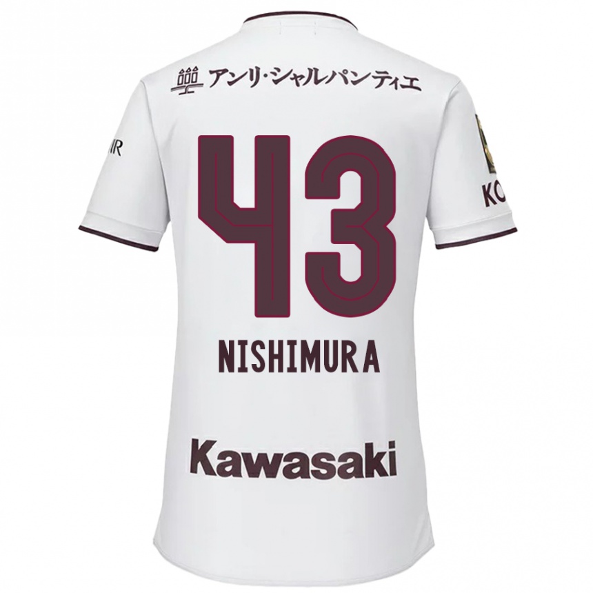 Kids Football Nagi Nishimura #43 White Red Away Jersey 2024/25 T-Shirt Uk