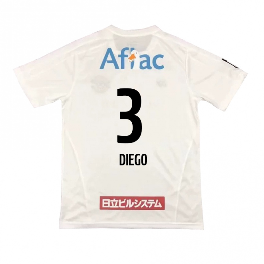 Kids Football Diego #3 White Black Away Jersey 2024/25 T-Shirt Uk