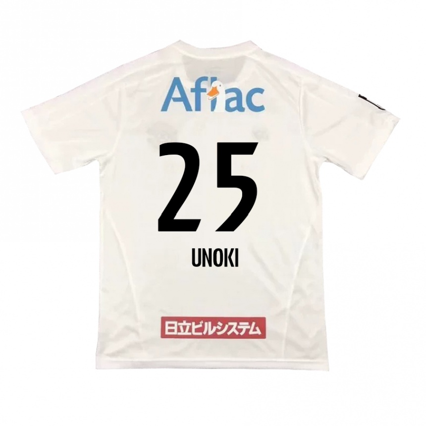 Kids Football Fumiya Unoki #25 White Black Away Jersey 2024/25 T-Shirt Uk