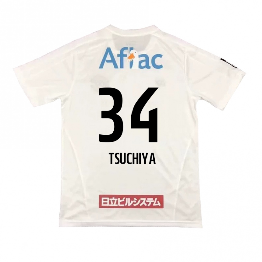 Kids Football Takumi Tsuchiya #34 White Black Away Jersey 2024/25 T-Shirt Uk