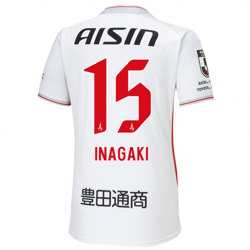 Kids Football Sho Inagaki #15 White Yellow Red Away Jersey 2024/25 T-Shirt Uk