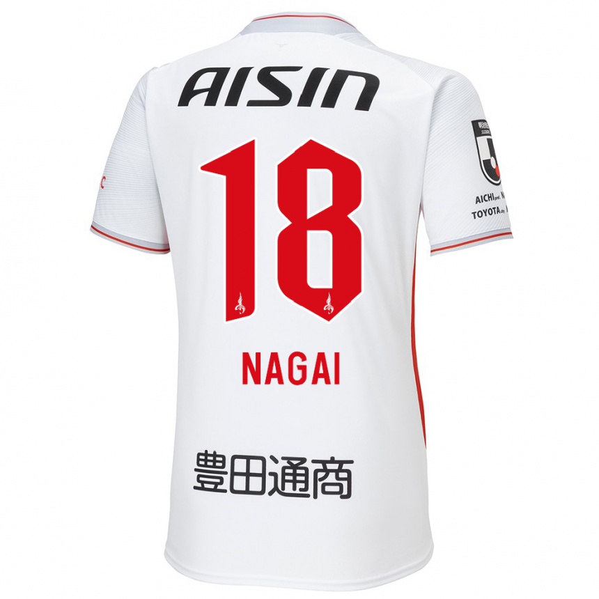 Kids Football Kensuke Nagai #18 White Yellow Red Away Jersey 2024/25 T-Shirt Uk