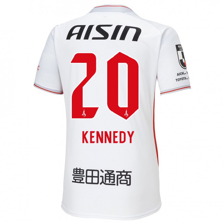 Kids Football Kennedy Egbus Mikuni #20 White Yellow Red Away Jersey 2024/25 T-Shirt Uk