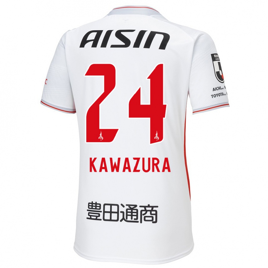 Kids Football Akinari Kawazura #24 White Yellow Red Away Jersey 2024/25 T-Shirt Uk