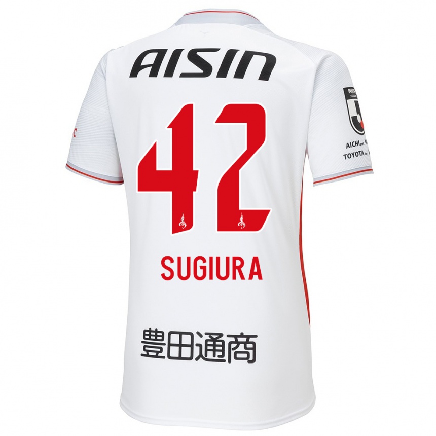 Kids Football Shungo Sugiura #42 White Yellow Red Away Jersey 2024/25 T-Shirt Uk