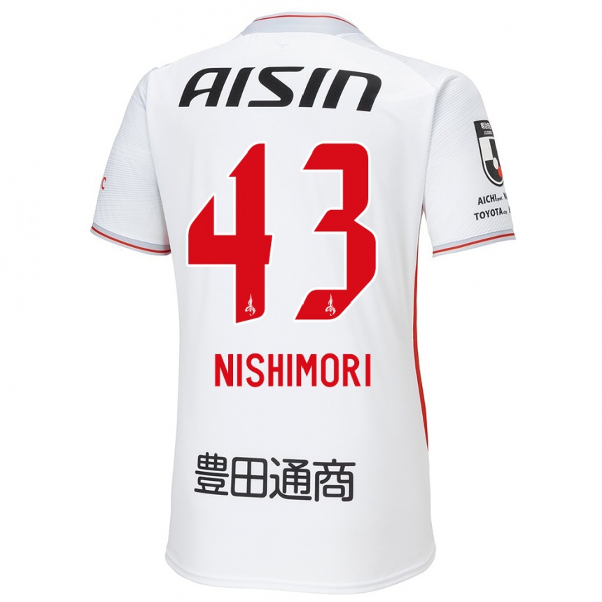 Kids Football Yuto Nishimori #43 White Yellow Red Away Jersey 2024/25 T-Shirt Uk