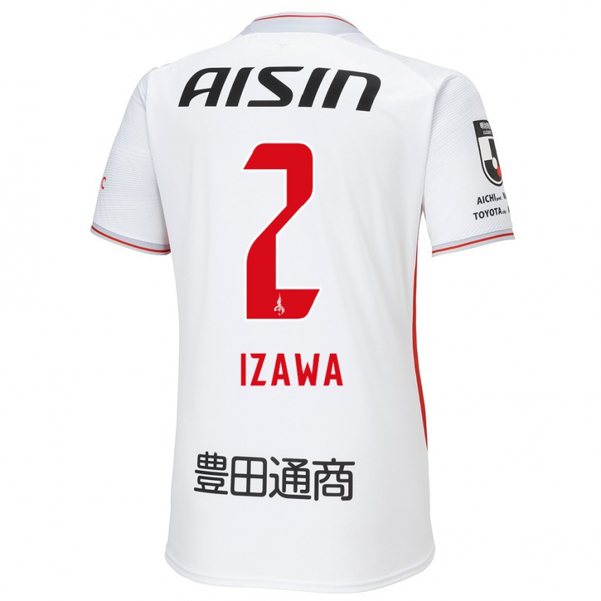 Kids Football Shuto Izawa #2 White Yellow Red Away Jersey 2024/25 T-Shirt Uk