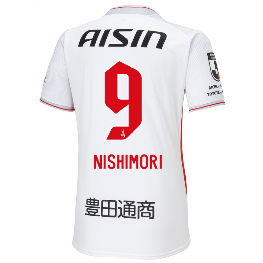 Kids Football Naoto Nishimori #9 White Yellow Red Away Jersey 2024/25 T-Shirt Uk