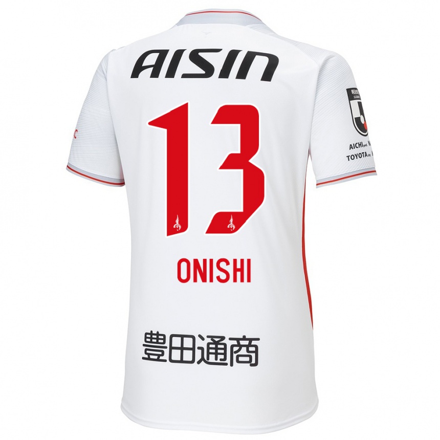 Kids Football Ritsu Onishi #13 White Yellow Red Away Jersey 2024/25 T-Shirt Uk