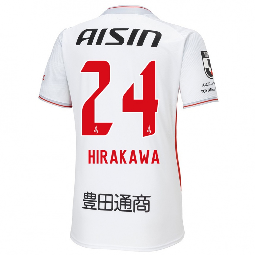 Kids Football Haruto Hirakawa #24 White Yellow Red Away Jersey 2024/25 T-Shirt Uk