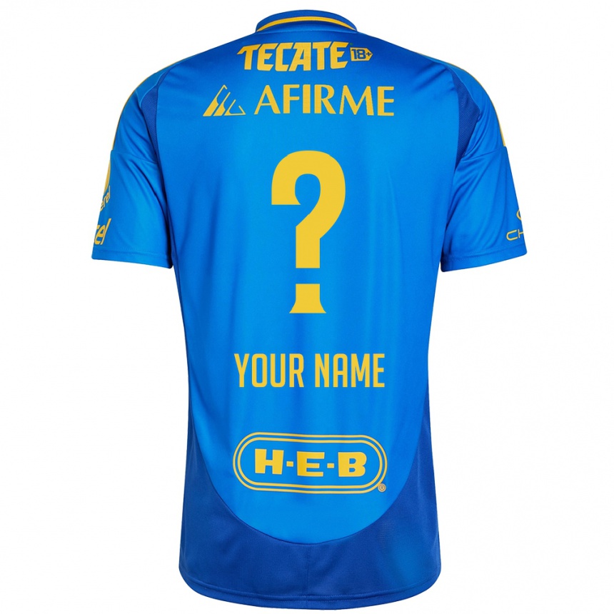 Kids Football Your Name #0 Blue Yellow Away Jersey 2024/25 T-Shirt Uk