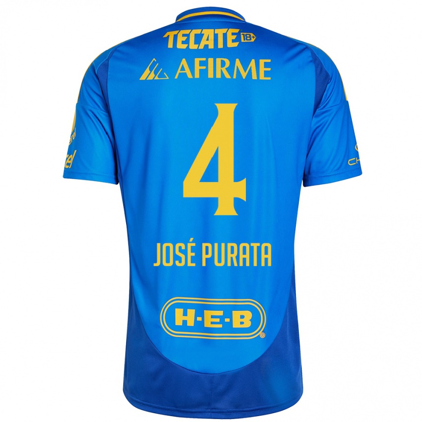 Kids Football Juan José Purata #4 Blue Yellow Away Jersey 2024/25 T-Shirt Uk