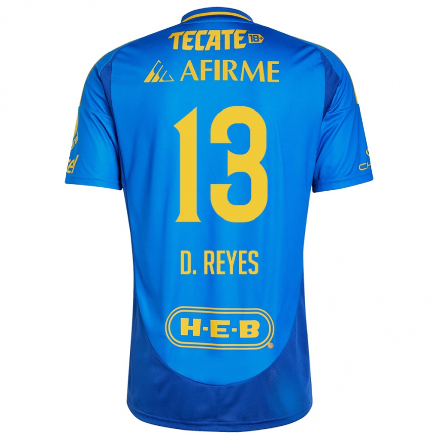 Kids Football Diego Reyes #13 Blue Yellow Away Jersey 2024/25 T-Shirt Uk