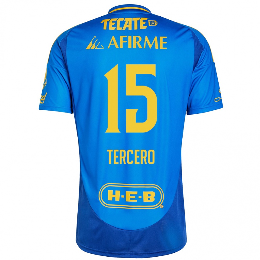 Kids Football Eduardo Tercero #15 Blue Yellow Away Jersey 2024/25 T-Shirt Uk