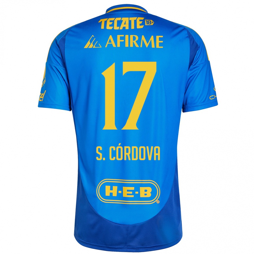 Kids Football Sebastián Córdova #17 Blue Yellow Away Jersey 2024/25 T-Shirt Uk