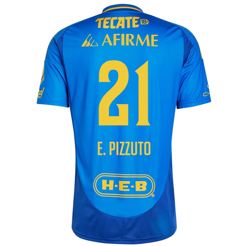 Kids Football Eugenio Pizzuto #21 Blue Yellow Away Jersey 2024/25 T-Shirt Uk