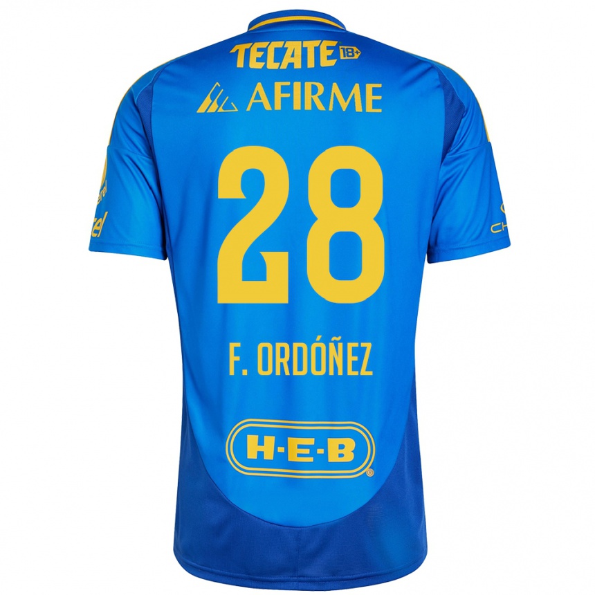 Kids Football Fernando Ordóñez #28 Blue Yellow Away Jersey 2024/25 T-Shirt Uk