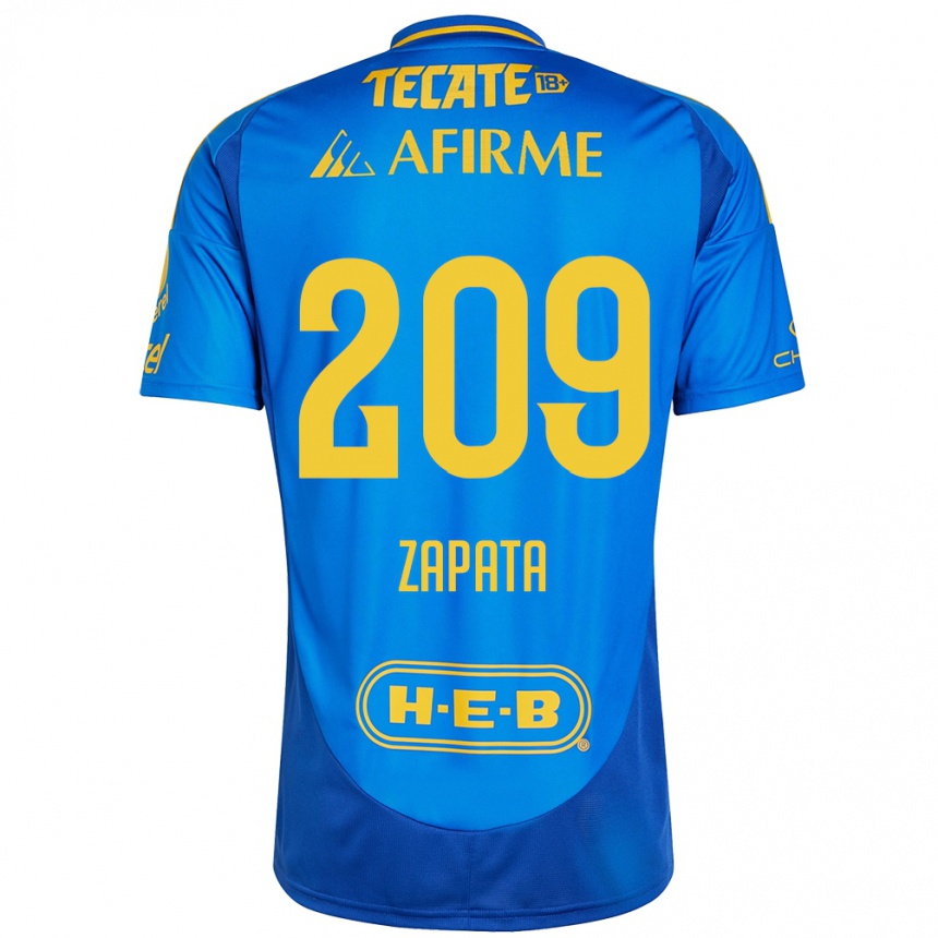 Kids Football Jorge Zapata #209 Blue Yellow Away Jersey 2024/25 T-Shirt Uk