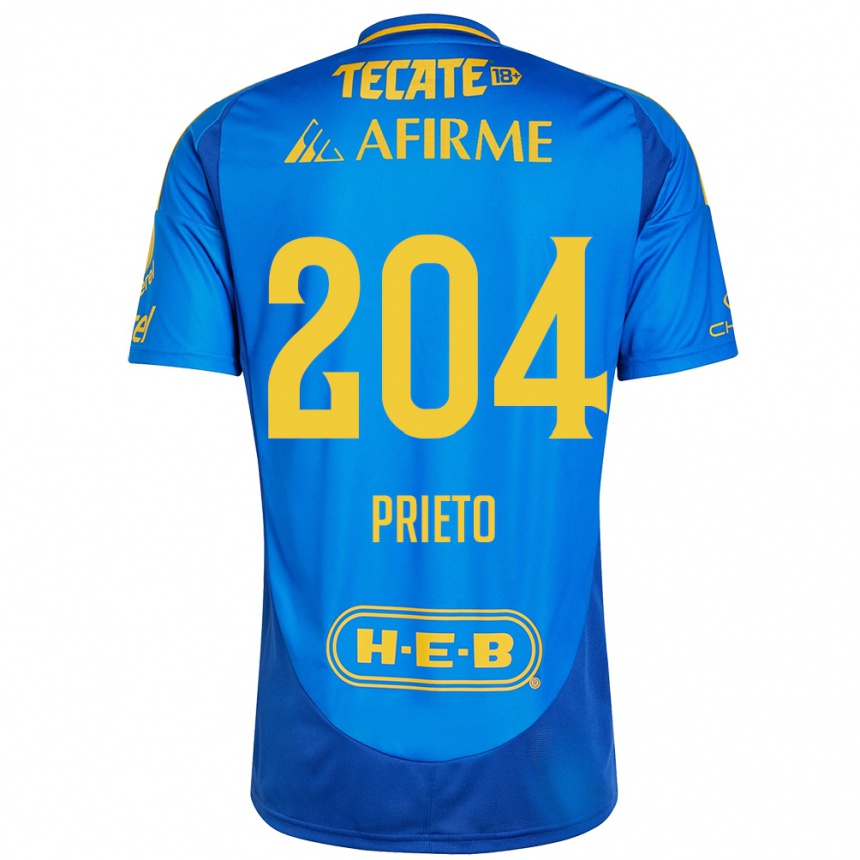 Kids Football Leonel Prieto #204 Blue Yellow Away Jersey 2024/25 T-Shirt Uk