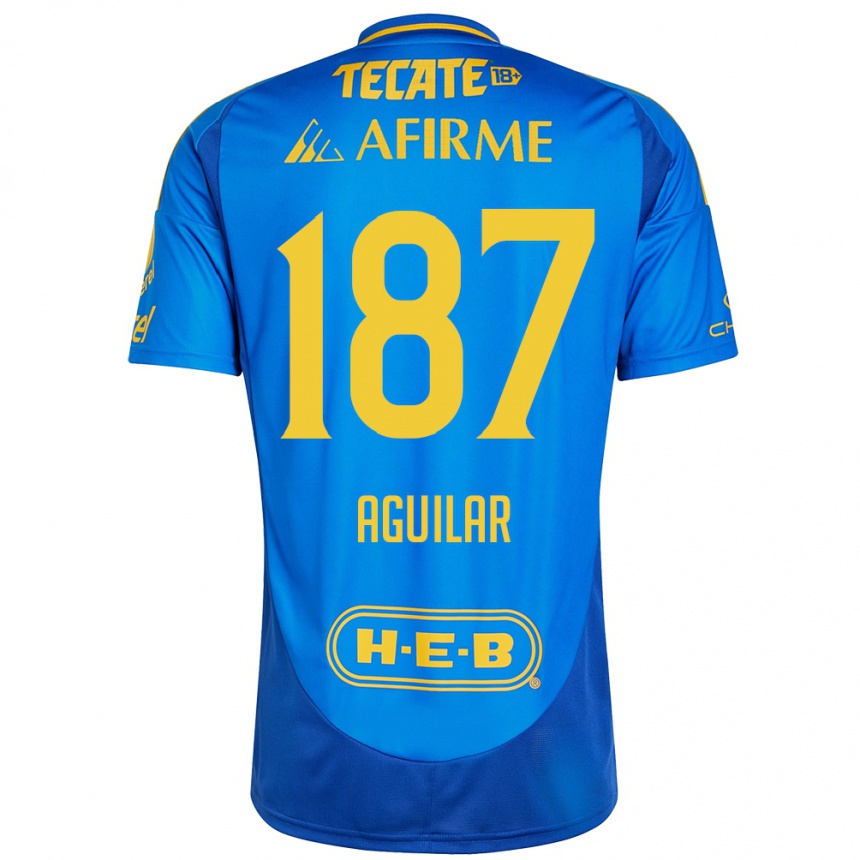 Kids Football Manuel Aguilar #187 Blue Yellow Away Jersey 2024/25 T-Shirt Uk