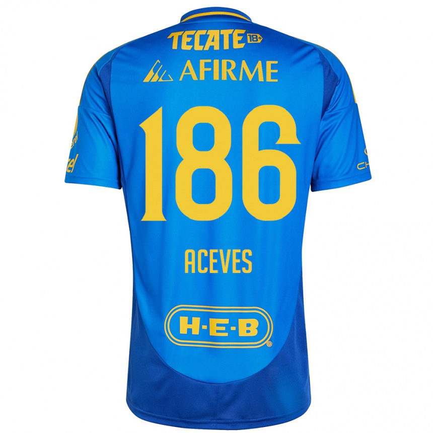 Kids Football Israel Aceves #186 Blue Yellow Away Jersey 2024/25 T-Shirt Uk