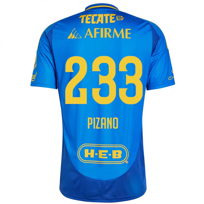 Kids Football Juan Pizano #233 Blue Yellow Away Jersey 2024/25 T-Shirt Uk