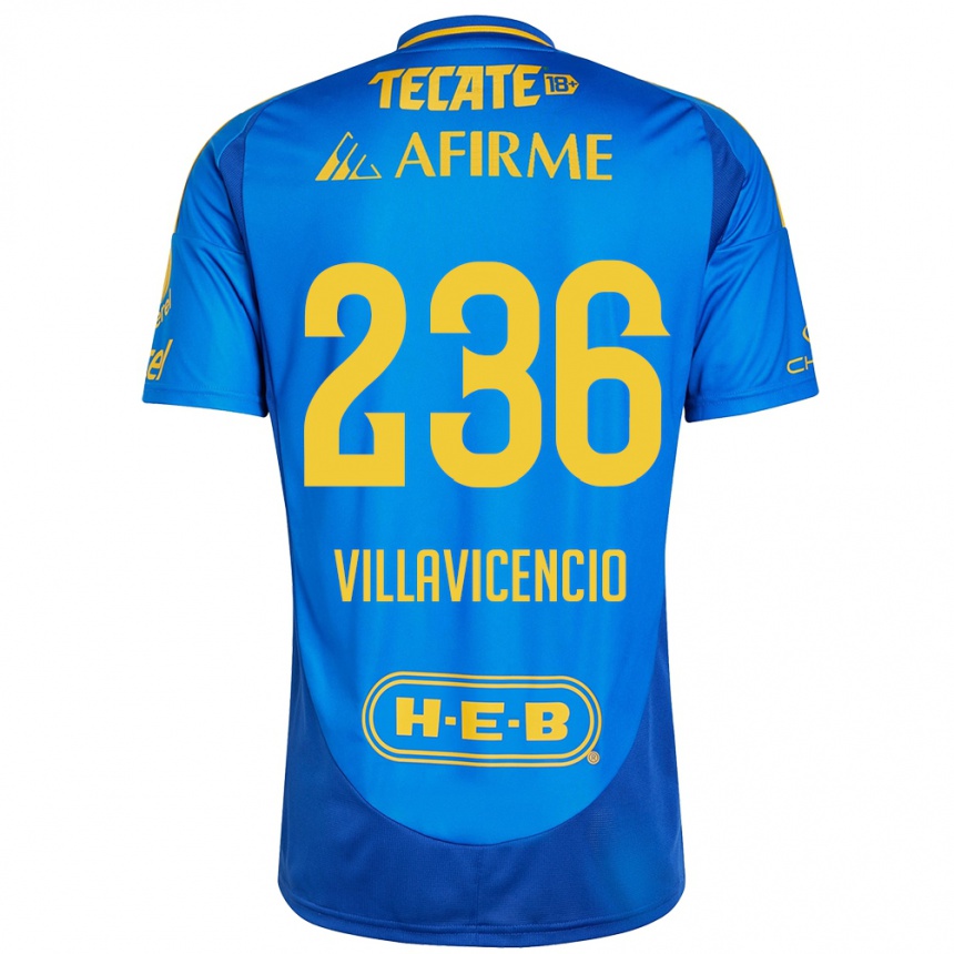 Kids Football Edgar Villavicencio #236 Blue Yellow Away Jersey 2024/25 T-Shirt Uk