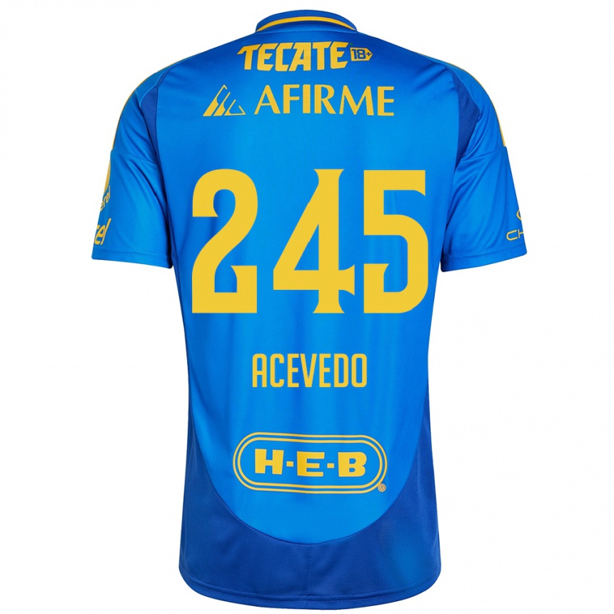 Kids Football Kevin Acevedo #245 Blue Yellow Away Jersey 2024/25 T-Shirt Uk