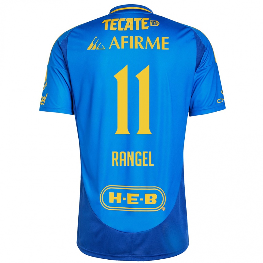 Kids Football Nayeli Rangel #11 Blue Yellow Away Jersey 2024/25 T-Shirt Uk