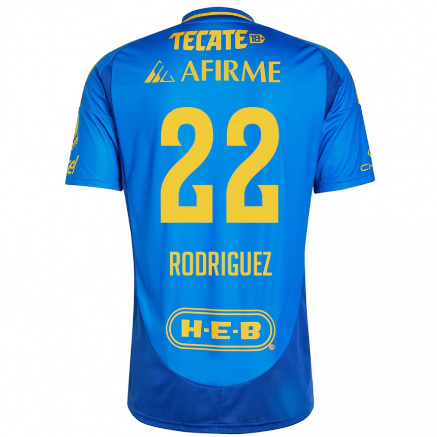 Kids Football Anika Rodriguez #22 Blue Yellow Away Jersey 2024/25 T-Shirt Uk