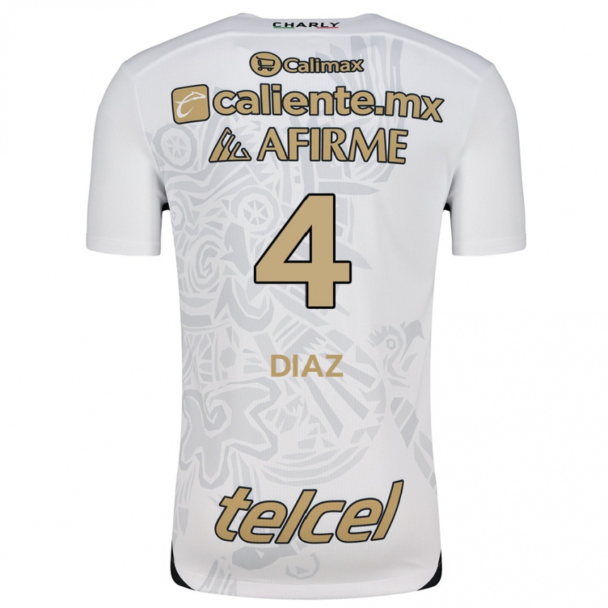 Kids Football Nicolás Díaz #4 White Black Away Jersey 2024/25 T-Shirt Uk