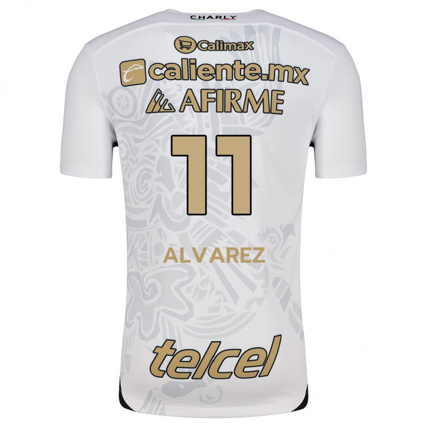 Kids Football Efraín Álvarez #11 White Black Away Jersey 2024/25 T-Shirt Uk