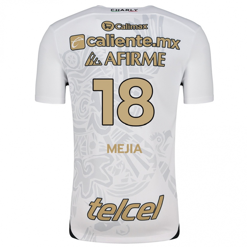 Kids Football Aarón Mejía #18 White Black Away Jersey 2024/25 T-Shirt Uk