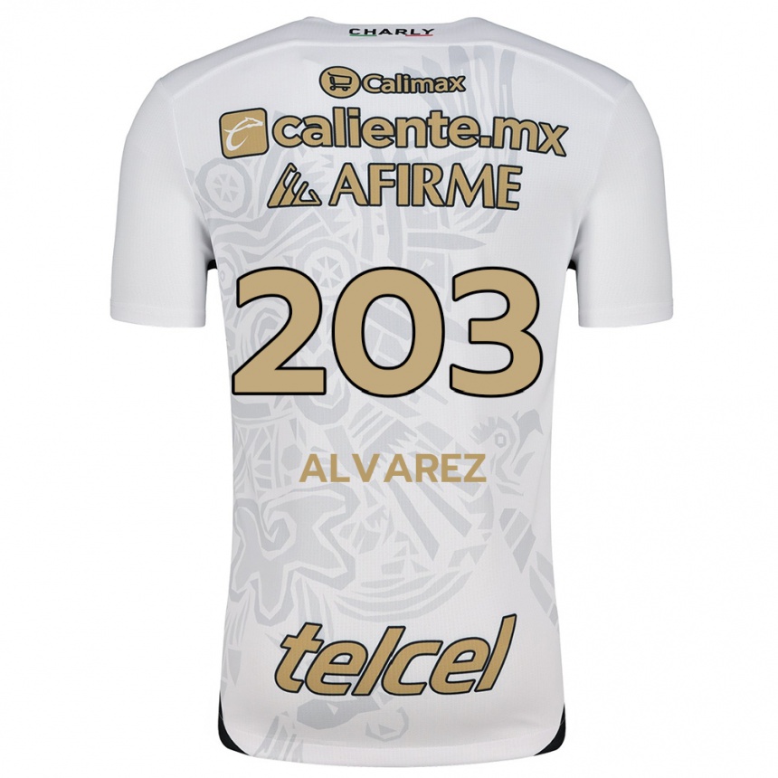 Kids Football Jaime Álvarez #203 White Black Away Jersey 2024/25 T-Shirt Uk