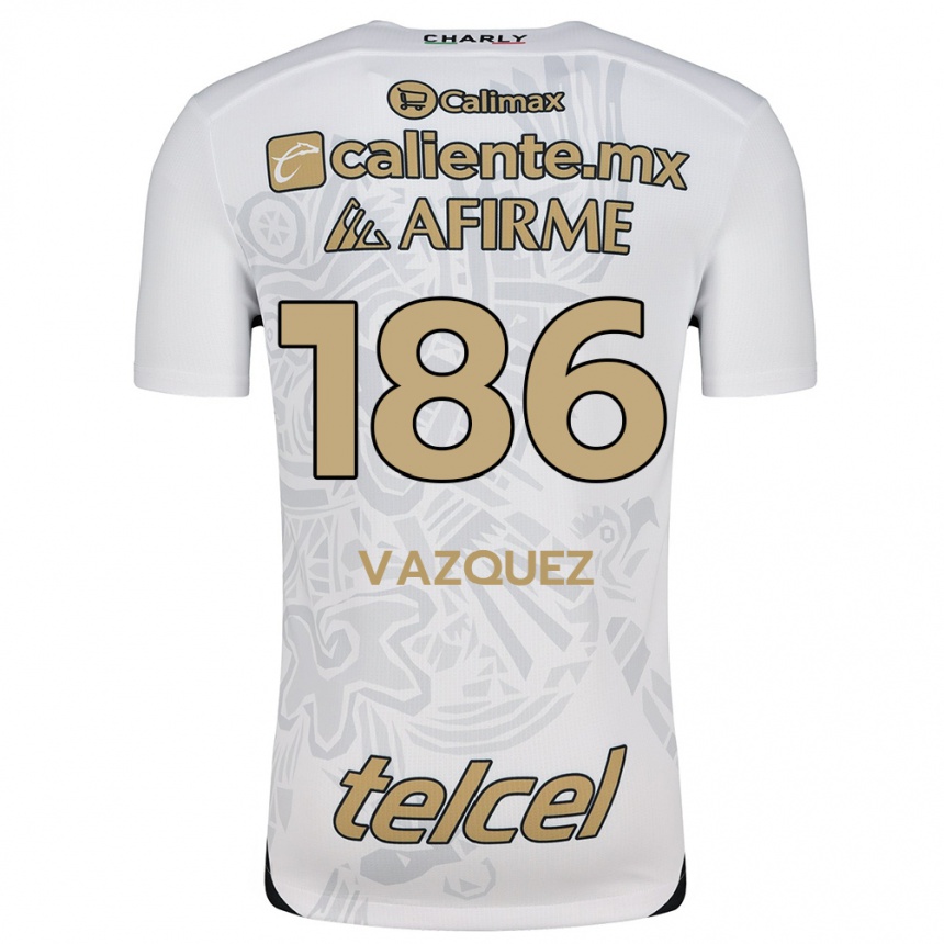 Kids Football Octavio Vázquez #186 White Black Away Jersey 2024/25 T-Shirt Uk