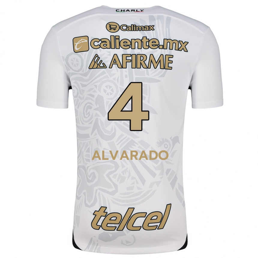 Kids Football Mónica Alvarado #4 White Black Away Jersey 2024/25 T-Shirt Uk