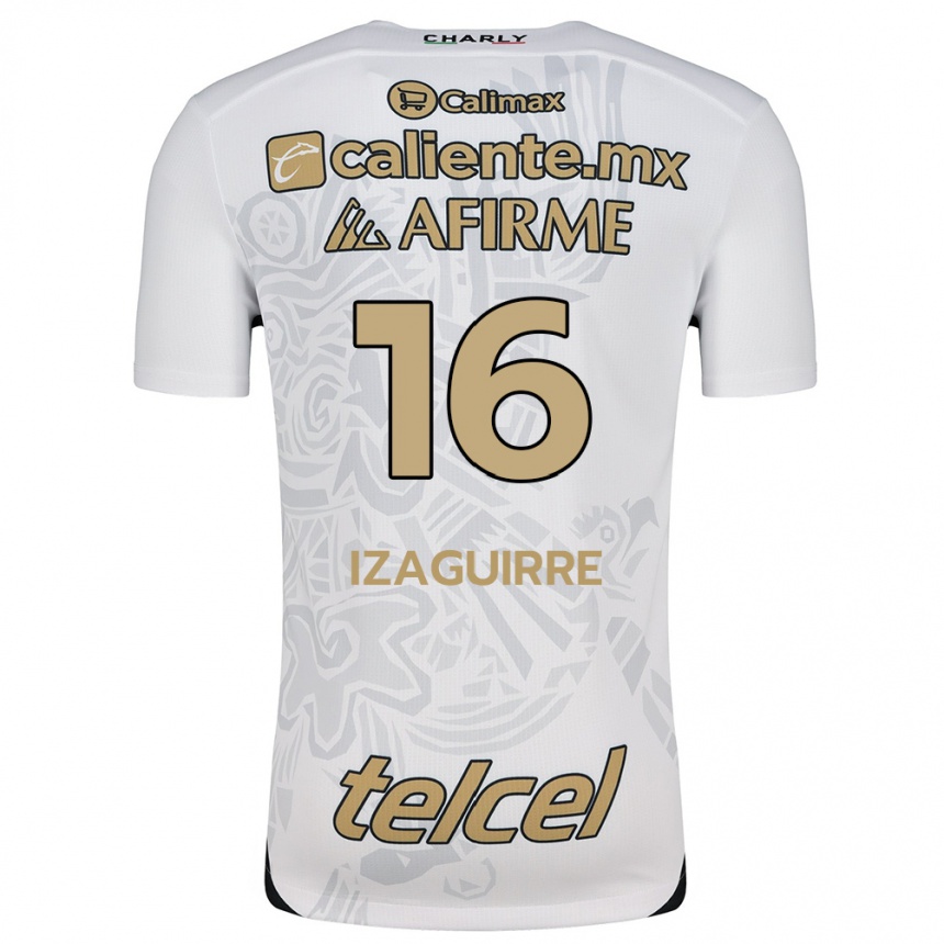 Kids Football Estefanía Izaguirre #16 White Black Away Jersey 2024/25 T-Shirt Uk