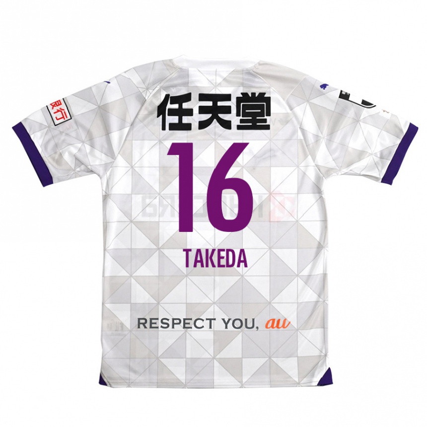 Kids Football Shohei Takeda #16 White Purple Away Jersey 2024/25 T-Shirt Uk