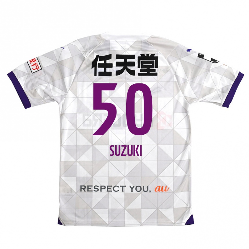 Kids Football Yoshinori Suzuki #50 White Purple Away Jersey 2024/25 T-Shirt Uk