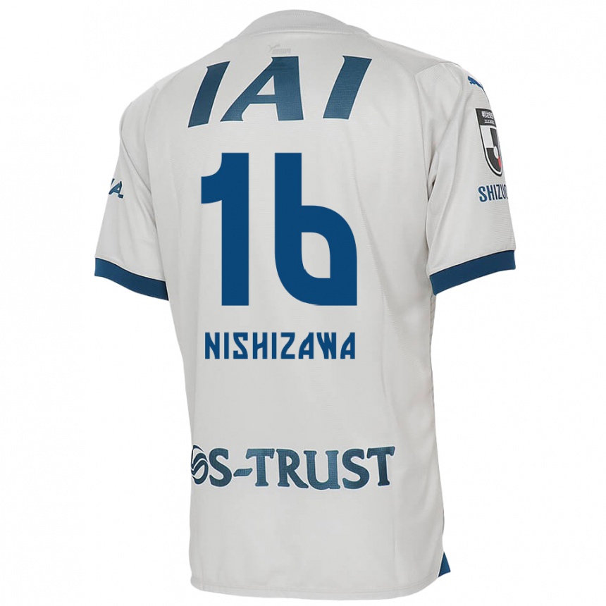 Kids Football Kenta Nishizawa #16 White Blue Away Jersey 2024/25 T-Shirt Uk