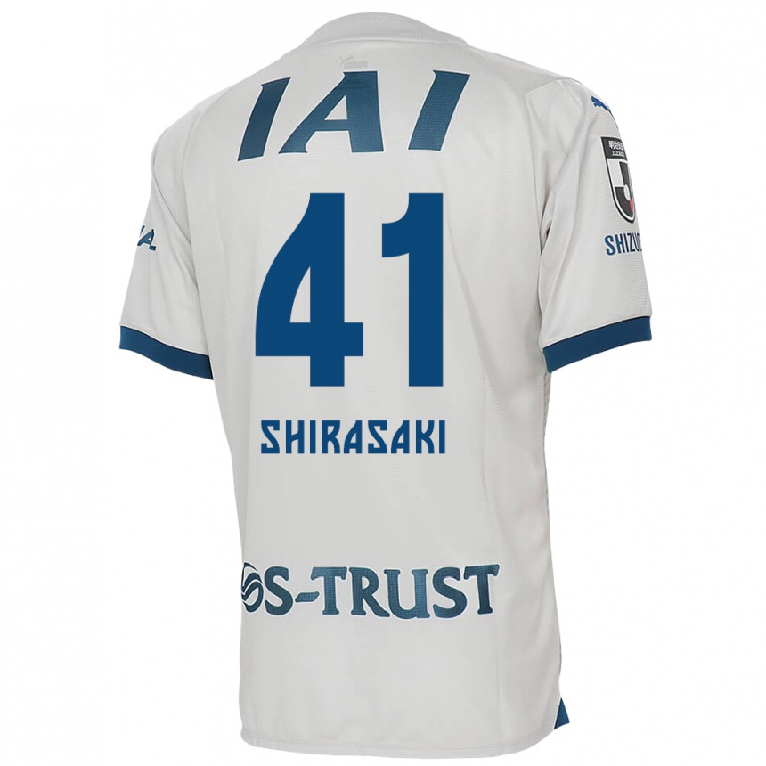 Kids Football Ryohei Shirasaki #41 White Blue Away Jersey 2024/25 T-Shirt Uk