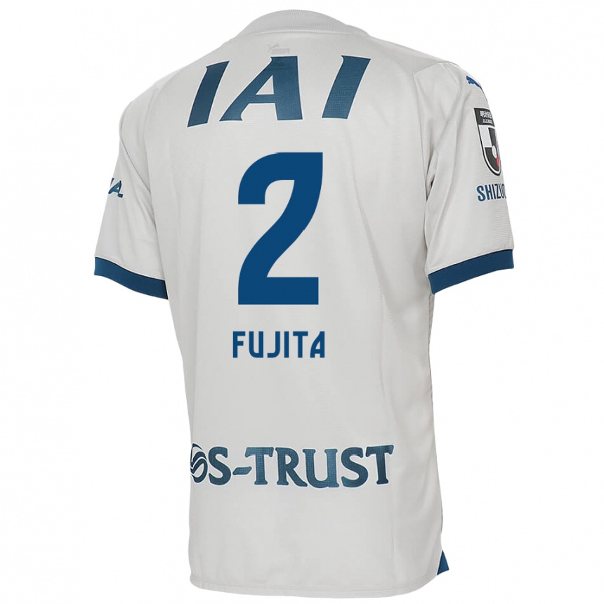 Kids Football Shunsuke Fujita #2 White Blue Away Jersey 2024/25 T-Shirt Uk