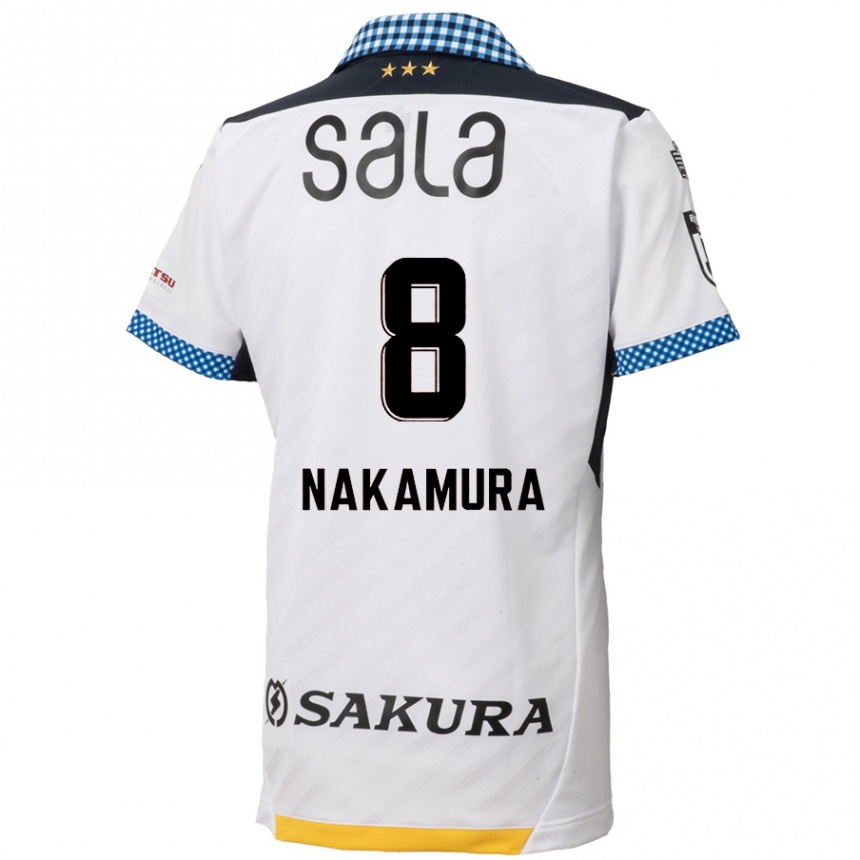 Kids Football Shunta Nakamura #8 White Black Away Jersey 2024/25 T-Shirt Uk