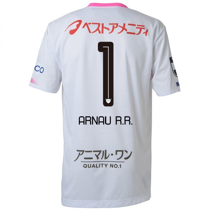 Kids Football Arnau Riera #1 White Blue Pink Away Jersey 2024/25 T-Shirt Uk