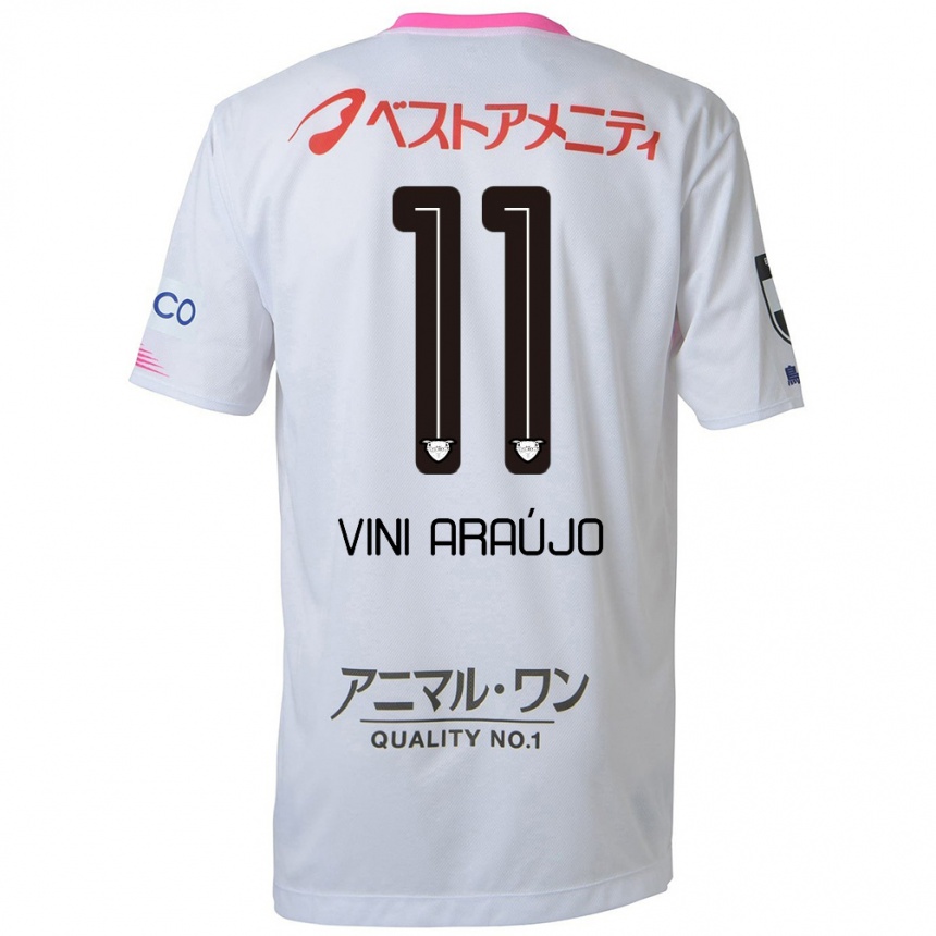 Kids Football Vinícius Araújo #11 White Blue Pink Away Jersey 2024/25 T-Shirt Uk