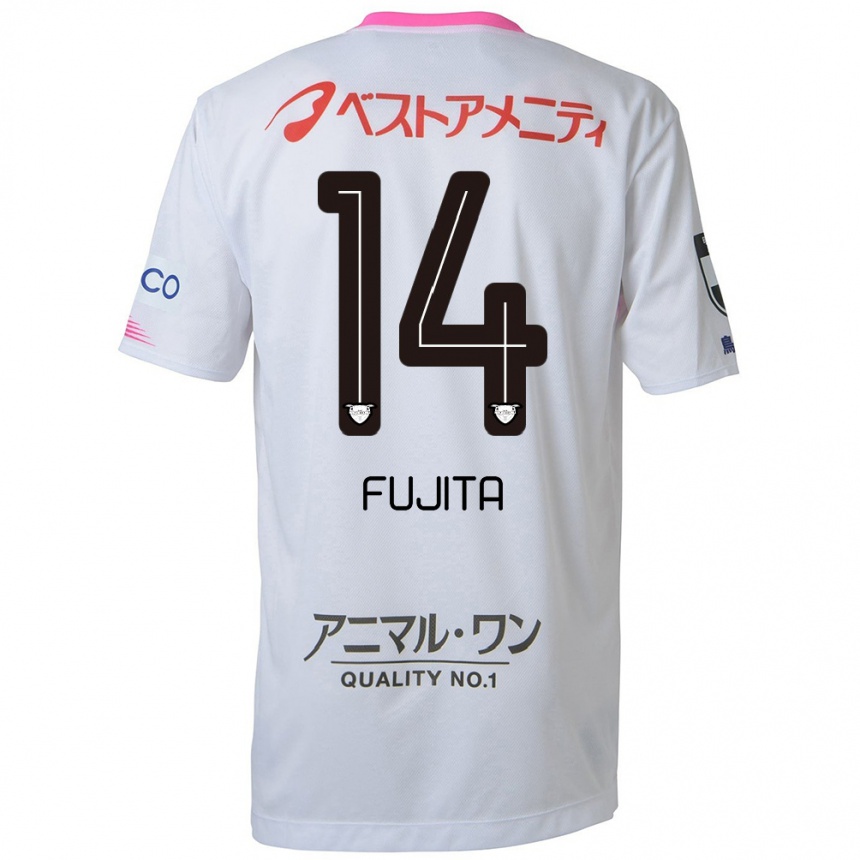 Kids Football Naoyuki Fujita #14 White Blue Pink Away Jersey 2024/25 T-Shirt Uk