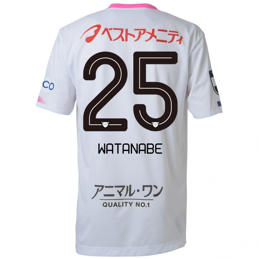 Kids Football Ryohei Watanabe #25 White Blue Pink Away Jersey 2024/25 T-Shirt Uk