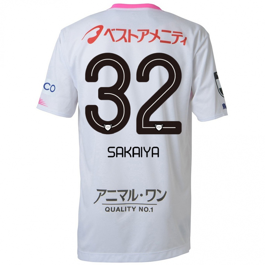 Kids Football Keisuke Sakaiya #32 White Blue Pink Away Jersey 2024/25 T-Shirt Uk